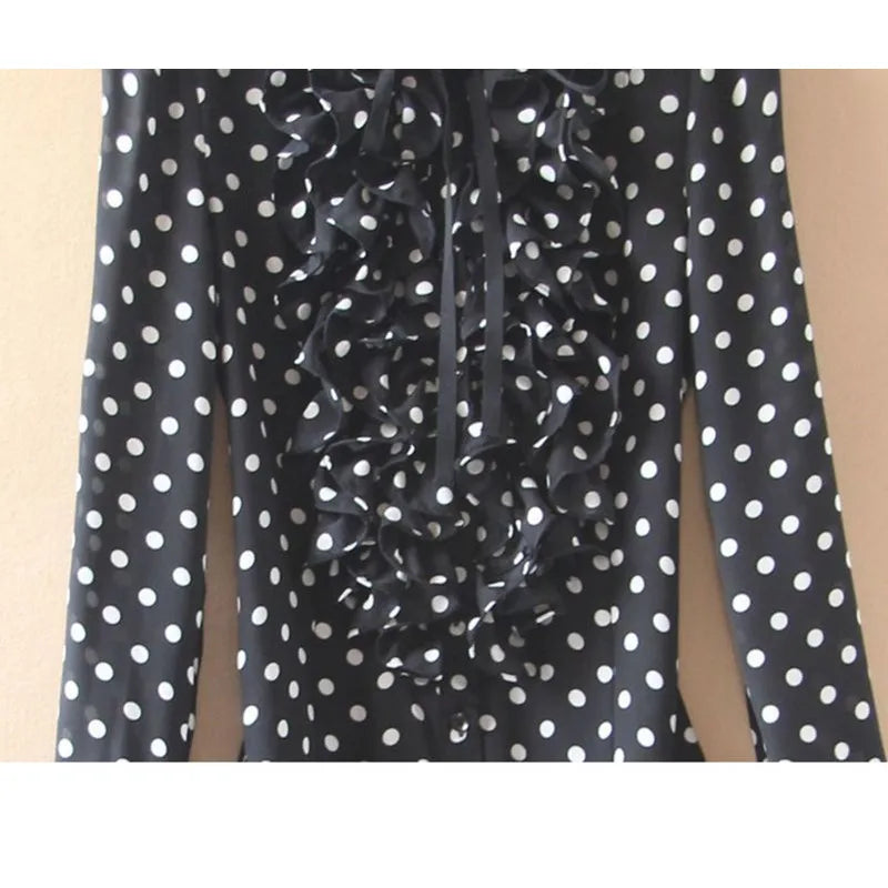 Black women's bodycon dress with polka dot print, from Corporación Turística, featuring a fitted design and stylish pattern.