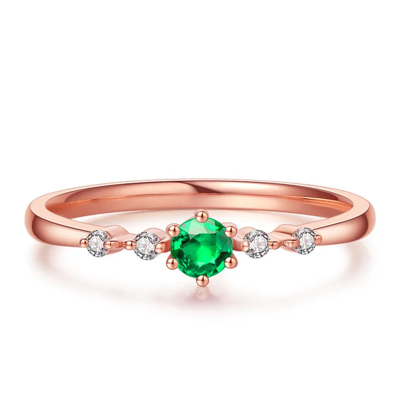 Anillos de oro rosa y esmeralda Natural para mujer, banda...