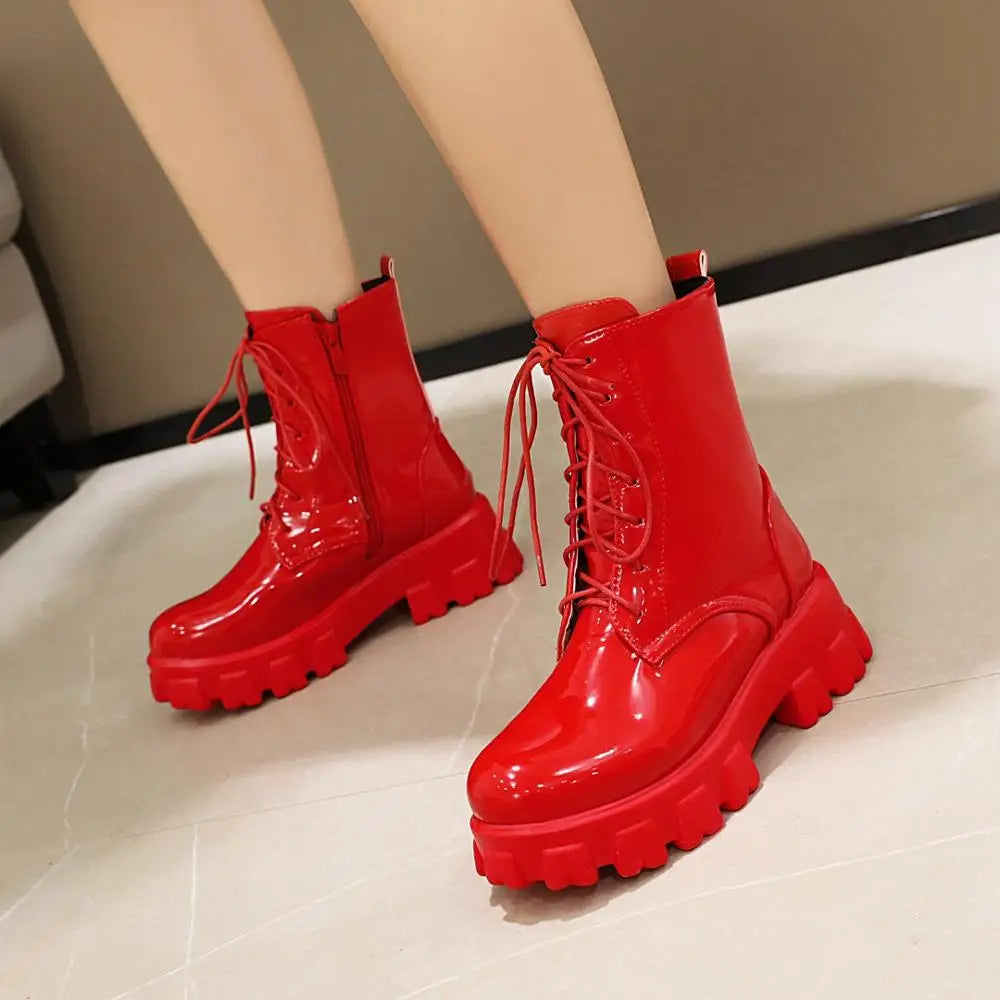 Botas de mujer, zapatos de plataforma de charol, botines ...