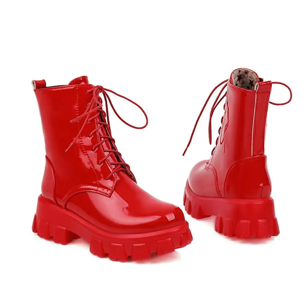 Botas de mujer, zapatos de plataforma de charol, botines ...