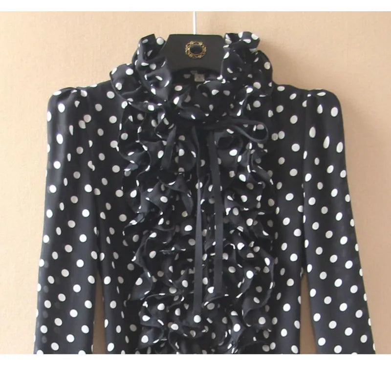 Black women's bodycon dress with white polka dot print, stylish and fitted, from Corporación Turística.