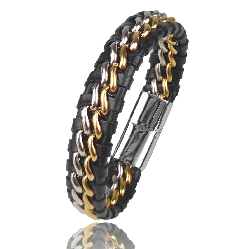 Pulsera de Cadena de Cuero Genuino para Hombre con Cierre...