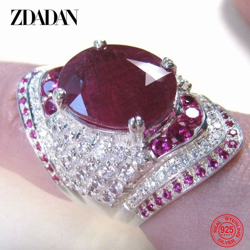 ZDADAN-Anillo de plata de ley 925 con rubí para mujer, an...