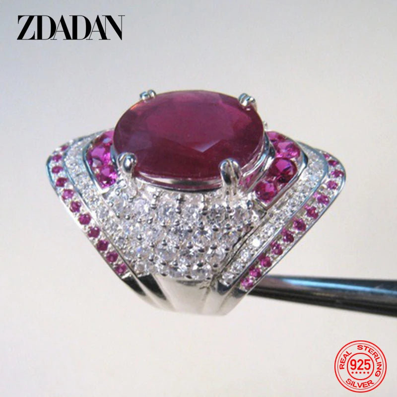 ZDADAN-Anillo de plata de ley 925 con rubí para mujer, an...