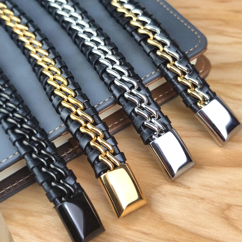 Pulsera de Cadena de Cuero Genuino para Hombre con Cierre...