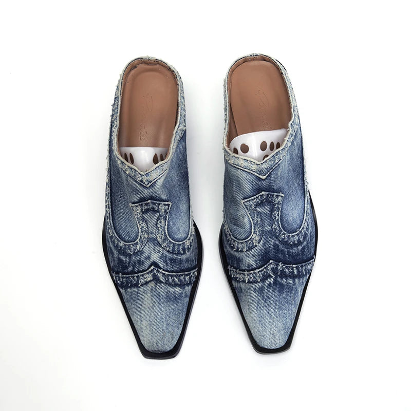 LazySeal-Zapatillas de tela vaquera con tacón cuadrado pa...