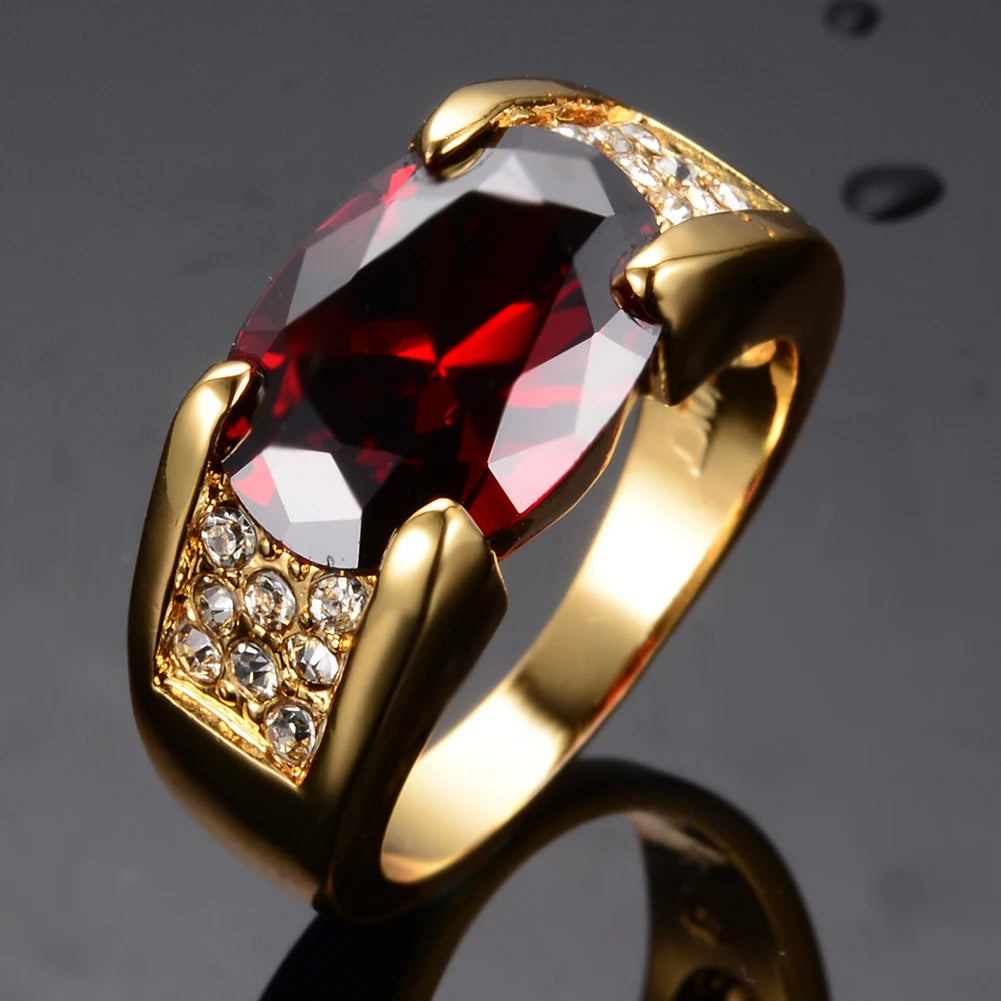 Anillo de cristal rojo con circonita ovalada de lujo para...