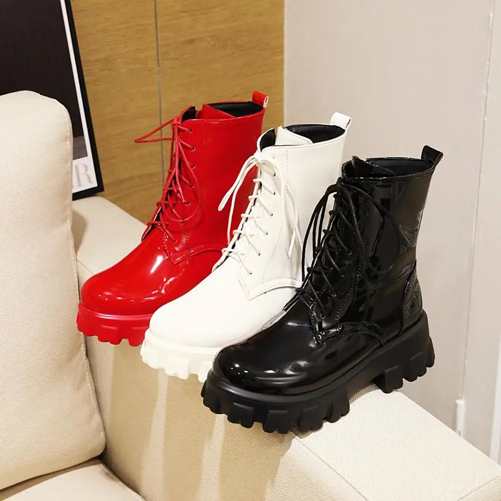 Botas de mujer, zapatos de plataforma de charol, botines ...