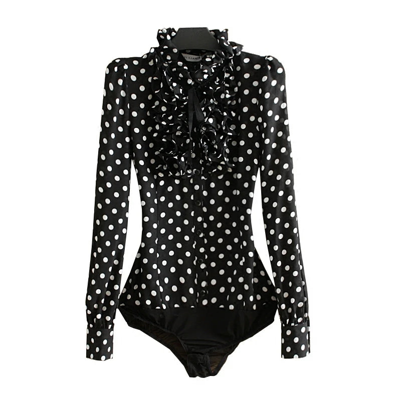Black women's bodycon dress with polka dot print by Corporación Turística, showcasing a fitted silhouette and stylish design.