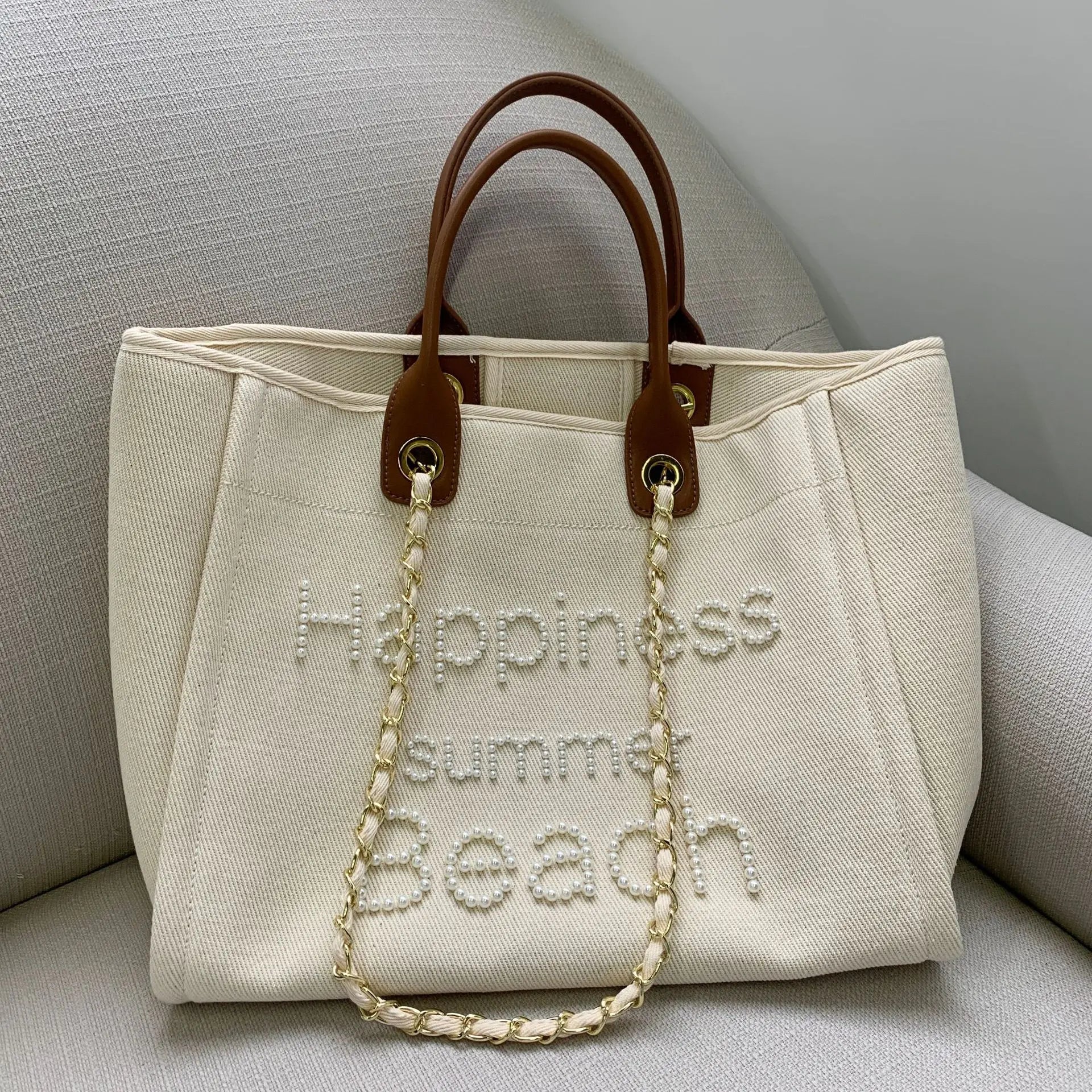Bolso grande de lona para mujer, bolsa de hombro de cuero...