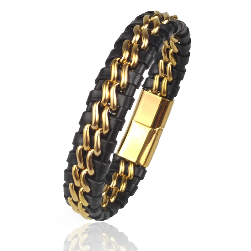 Pulsera de Cadena de Cuero Genuino para Hombre con Cierre...