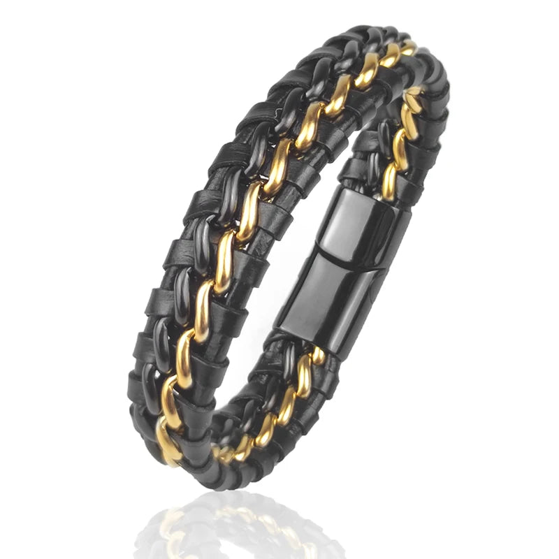 Pulsera de Cadena de Cuero Genuino para Hombre con Cierre...