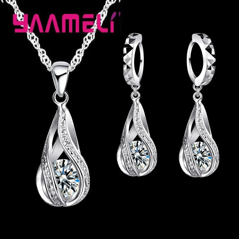 Gota de agua caliente CZ 925 conjunto de joyería chapada ...