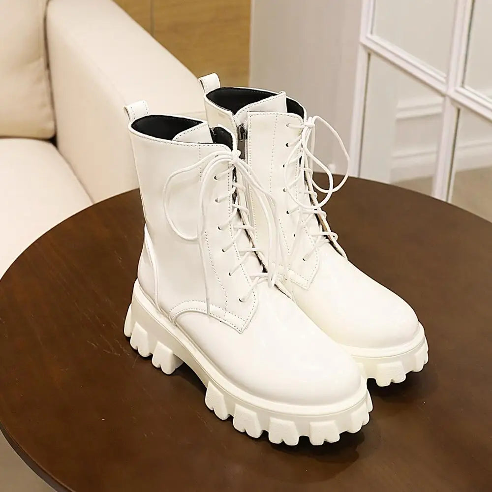 Botas de mujer, zapatos de plataforma de charol, botines ...