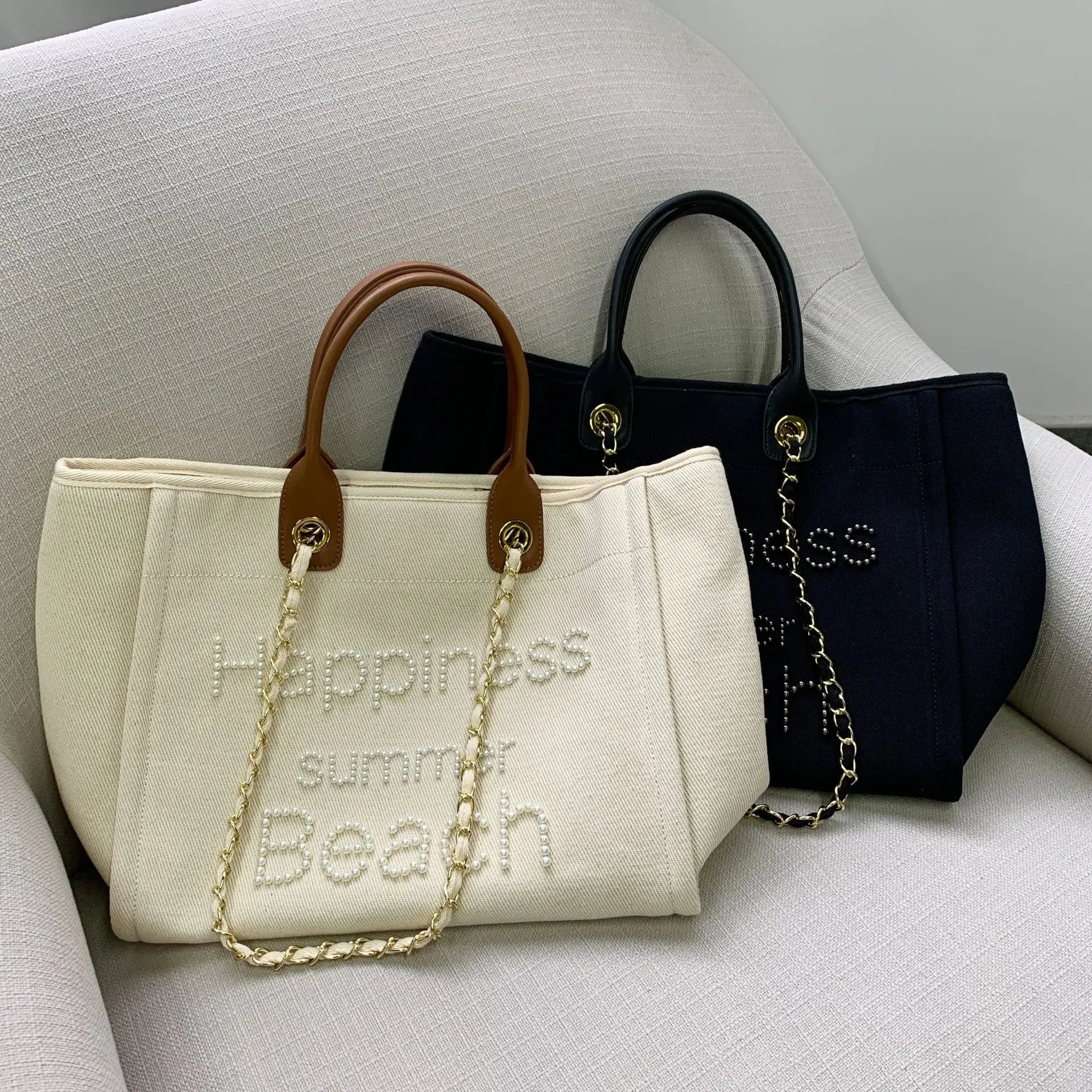 Bolso grande de lona para mujer, bolsa de hombro de cuero...