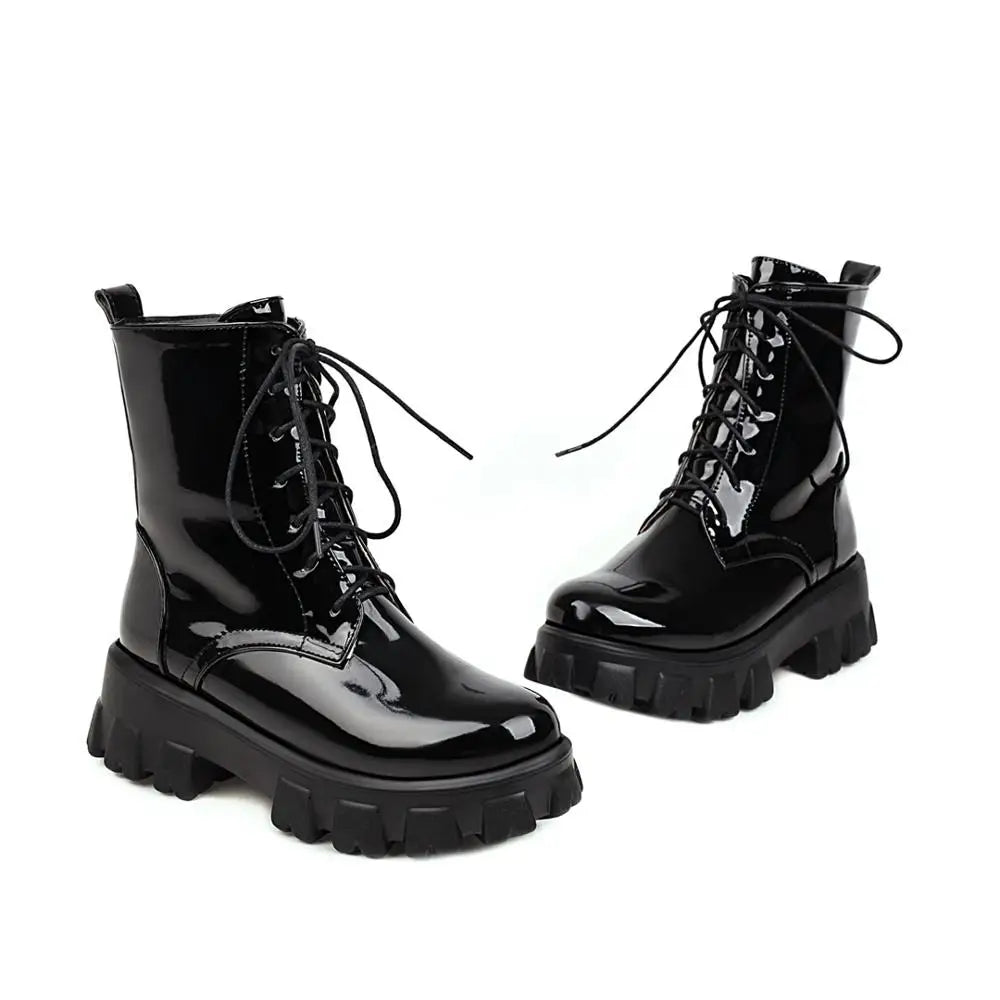Botas de mujer, zapatos de plataforma de charol, botines ...