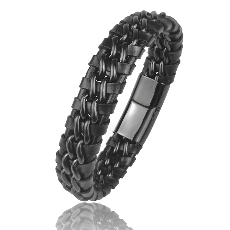 Pulsera de Cadena de Cuero Genuino para Hombre con Cierre...
