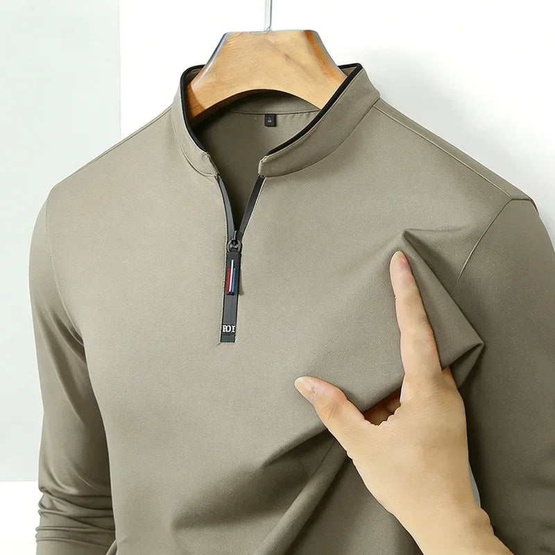 Camiseta Manga Larga Hombre Cremallera Media Antiarrugas Casual Negocios