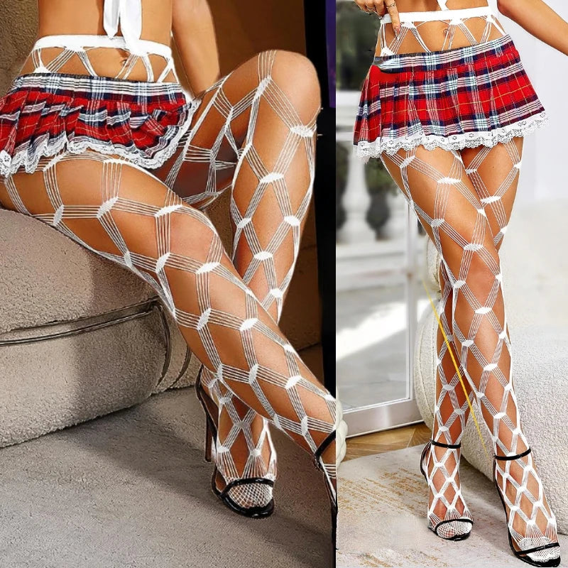 Medias sexis de cintura alta, medias de red para mujer, l...