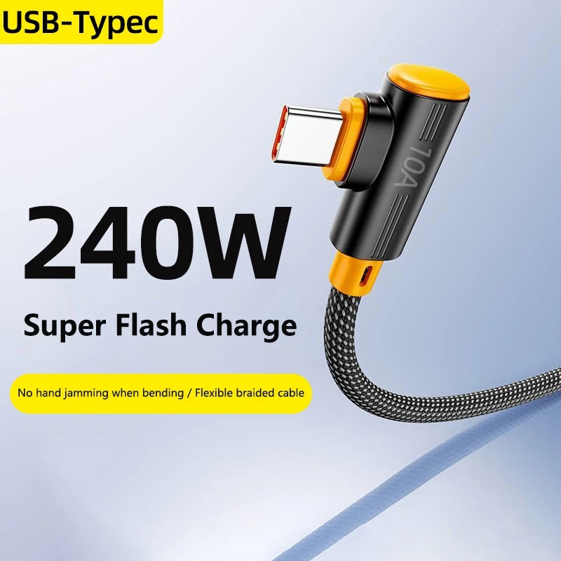 Cable USB-C 240W 90° Carga Súper Rápida para Samsung, Huawei, iPhone - Corporación Turística