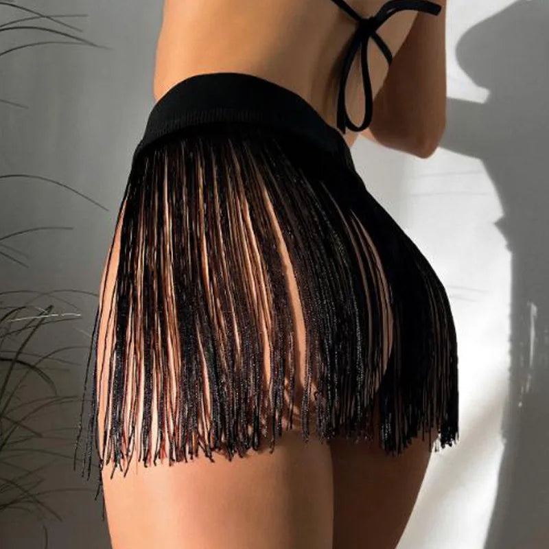 Faldas sexis de cintura alta con flecos y borlas para muj...