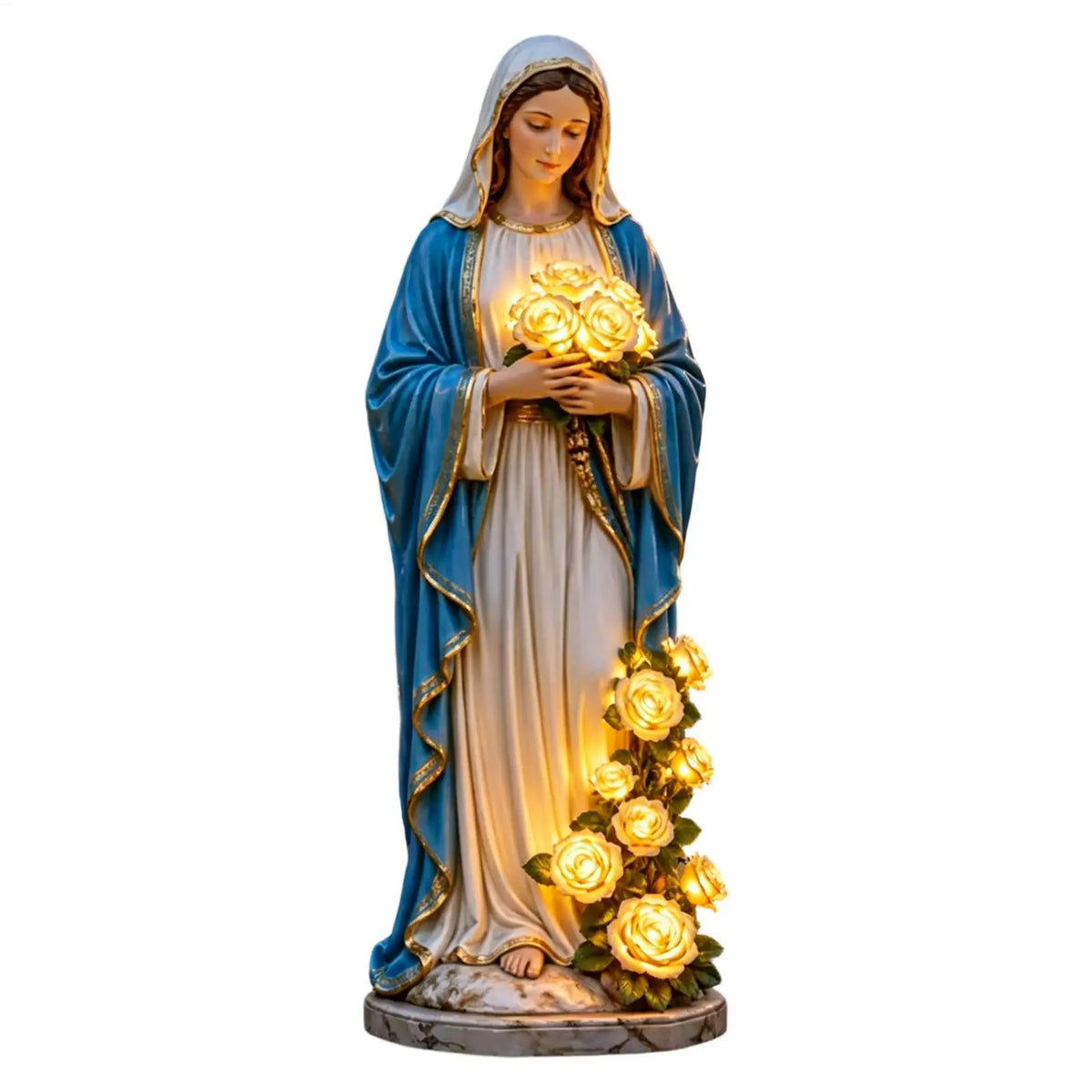 Estatua de la Virgen María para Jardín con Rosas Iluminad...