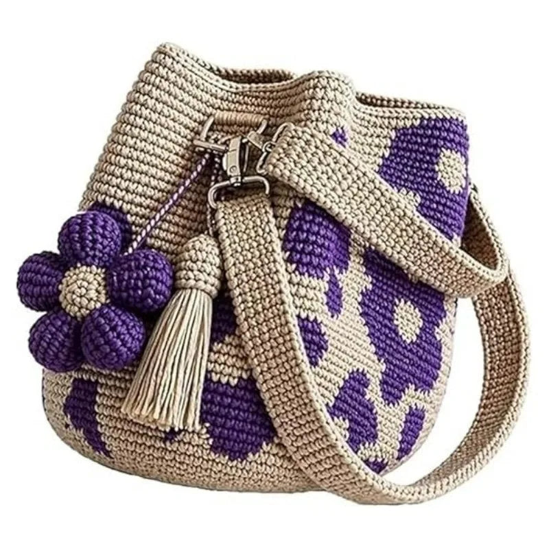 Bolso de mano de ganchillo hecho a mano con flores, carte...