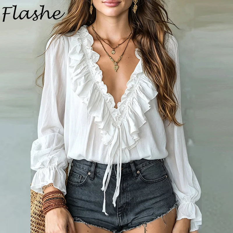 Blusas Elegantes de Manga Larga para Mujer, Color Blanco ...
