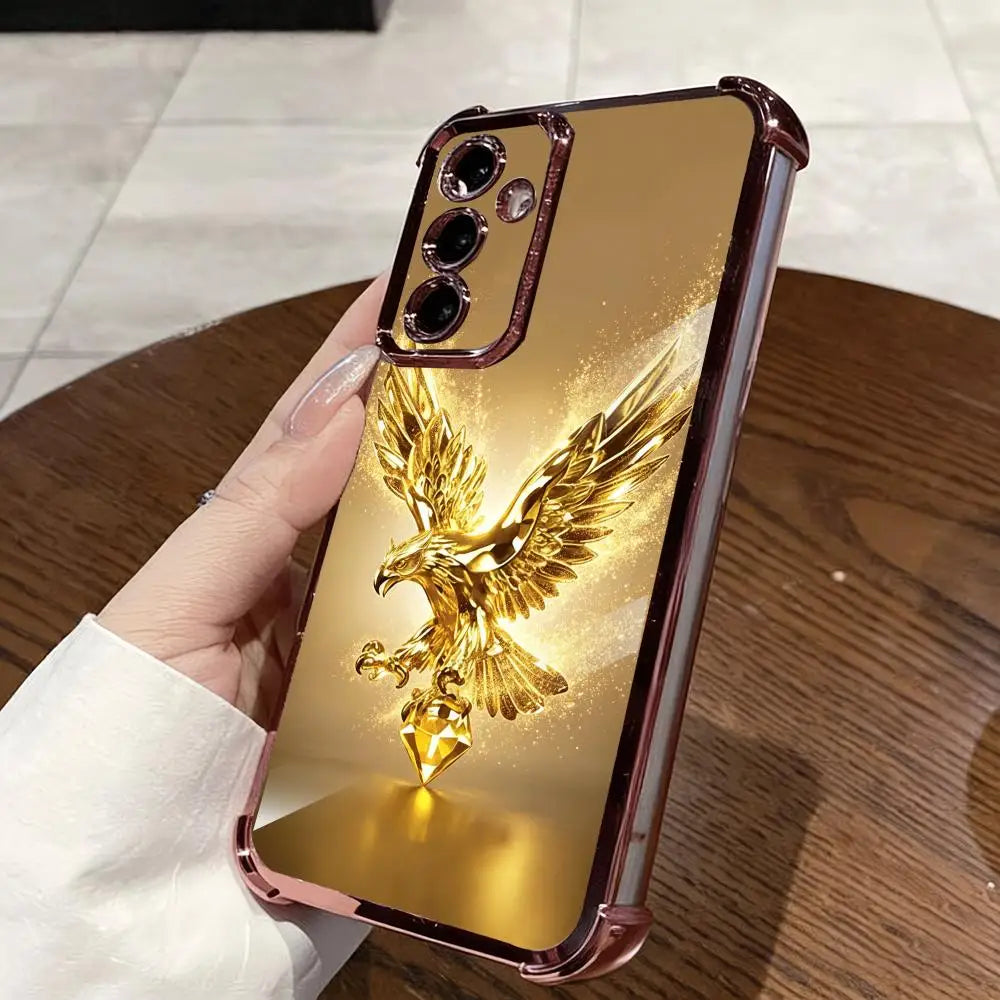 Gold eagle design phone case from Corporación Turística, featuring a shiny, decorative protector for smartphones.