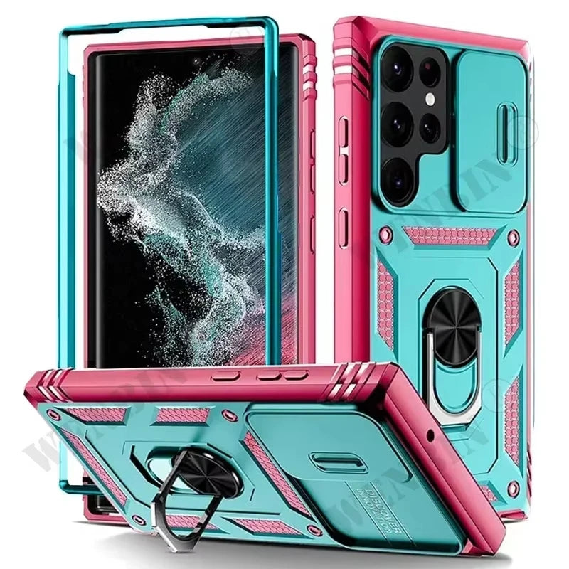 Durable phone case with 360-degree support for Samsung Galaxy S25 Ultra, S23, S26, S24 Plus, A57, A56, A37, and A17 5G