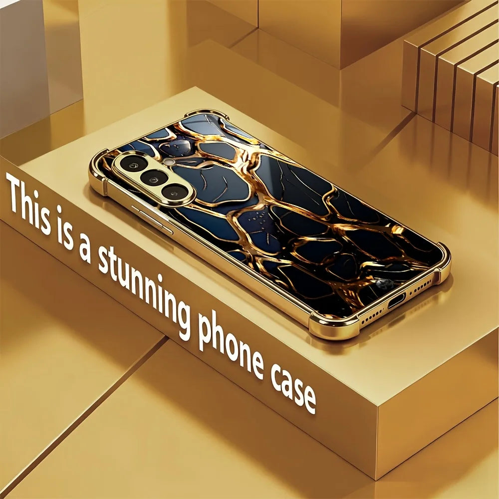 Luxury gold marble phone case by Corporación Turística, featuring elegant marble design and precise cutouts for compatibility.