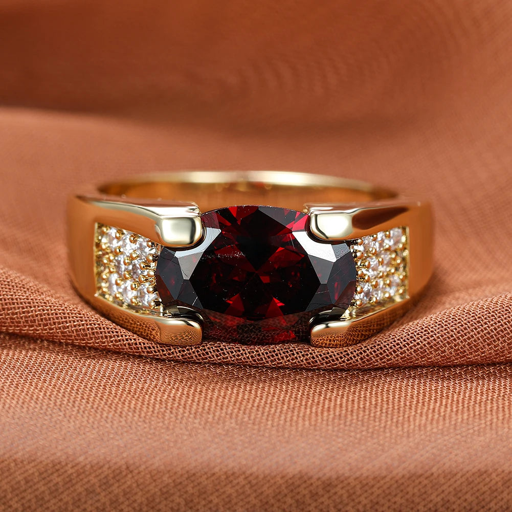 Anillos de piedra roja ovalados para hombre y mujer Unise...