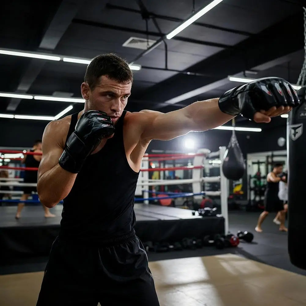 Guantes Kick Boxing MMA Muay Thai Cuero PU Negro Entrenamiento - Corporación Turística