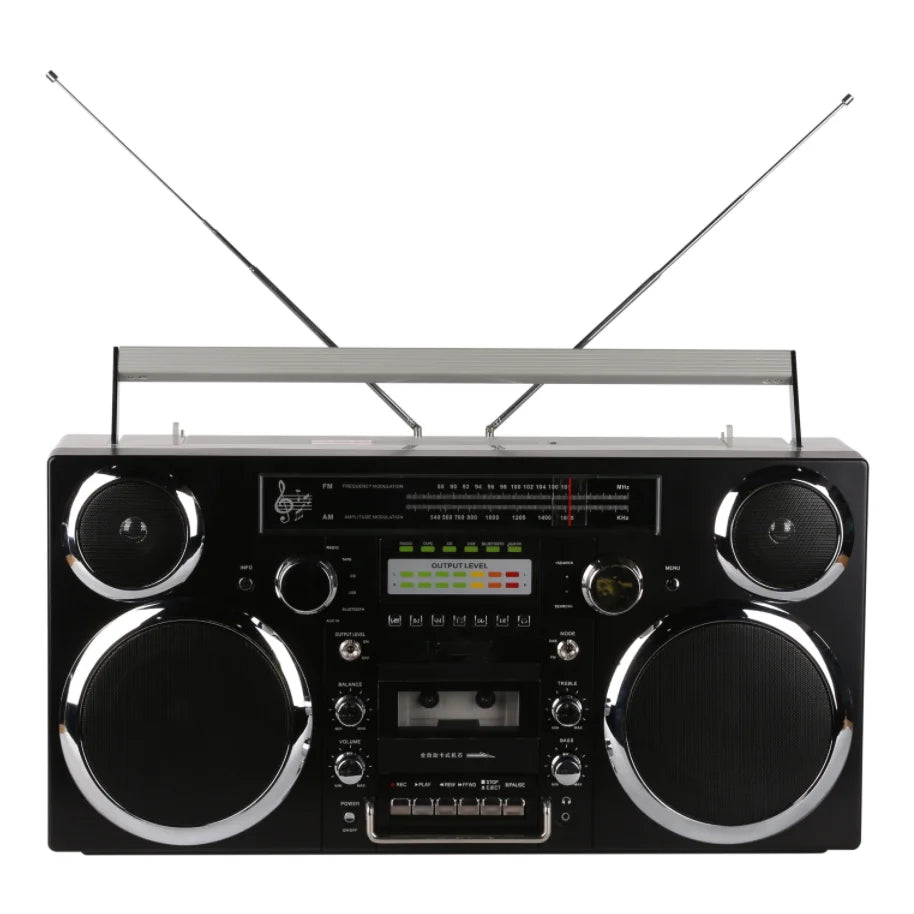 Radio Retro GPO Brooklyn |   Reproductor de Casetes, Reproductor de CD, Altavoz Bluetooth, Radio FM, Sistema Estéreo Portátil