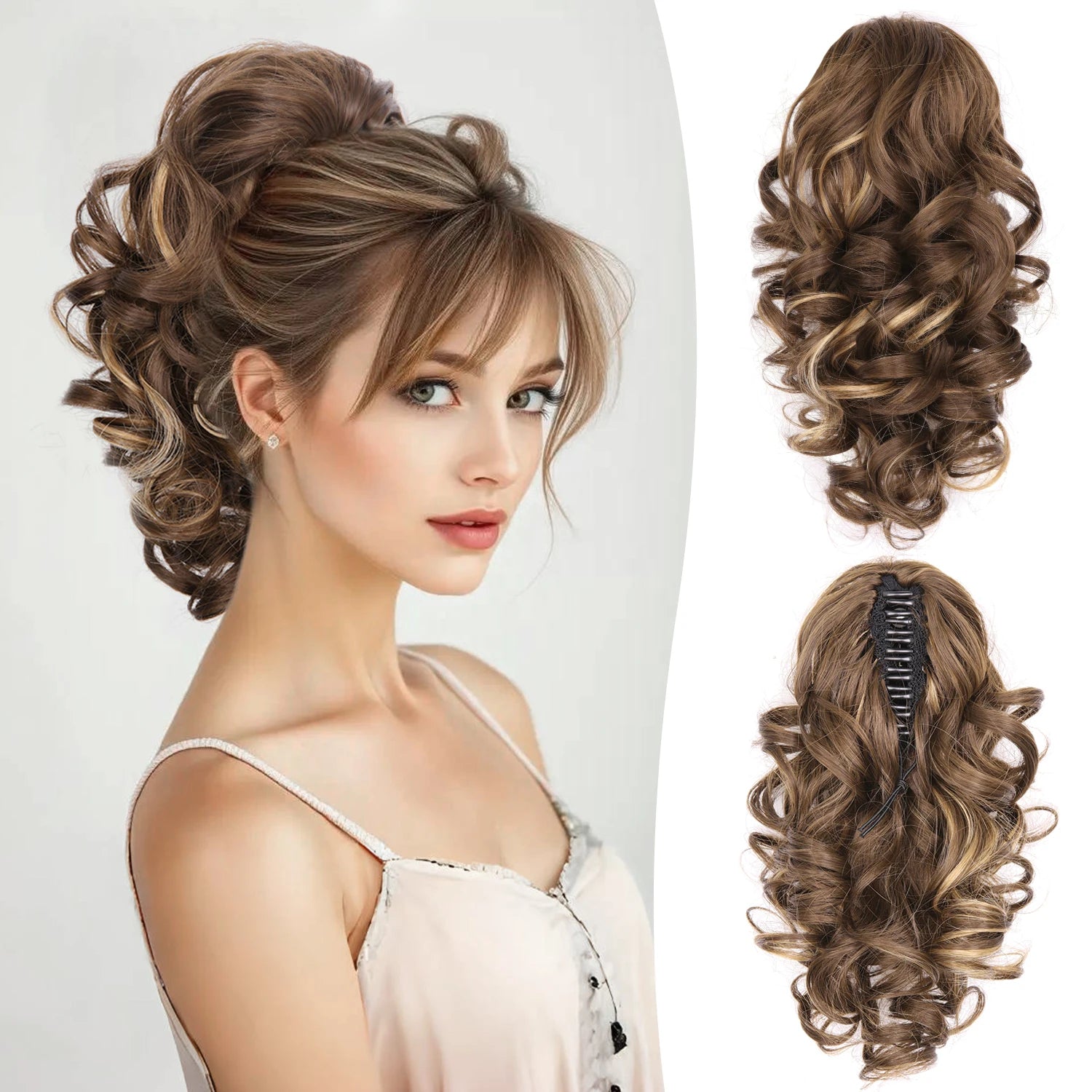 Extensiones de cabello de cola de caballo con garra ondul...