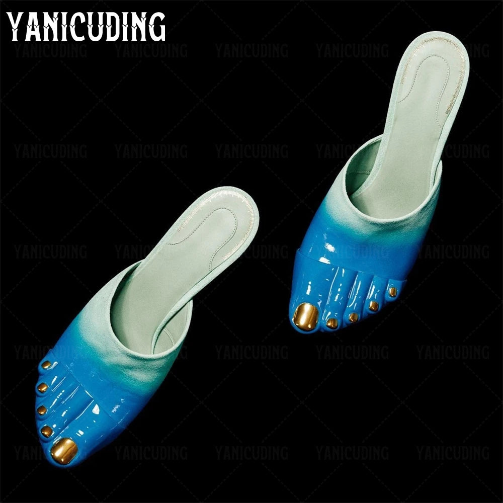 Azul turquesa efecto degradado mulas gamuza pintado con a...