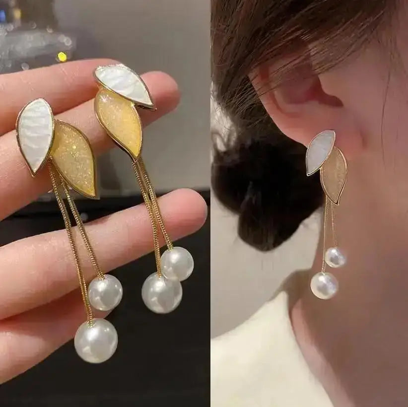 Pendientes de borla de perlas de moda coreana con aguja d...