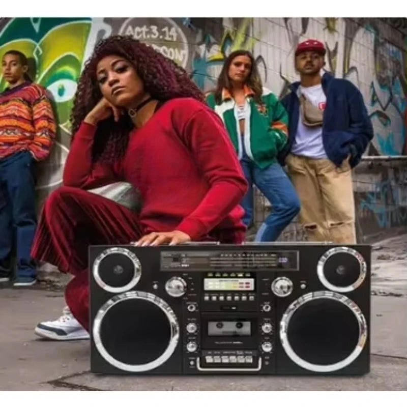 Radio Retro GPO Brooklyn |   Reproductor de Casetes, Reproductor de CD, Altavoz Bluetooth, Radio FM, Sistema Estéreo Portátil