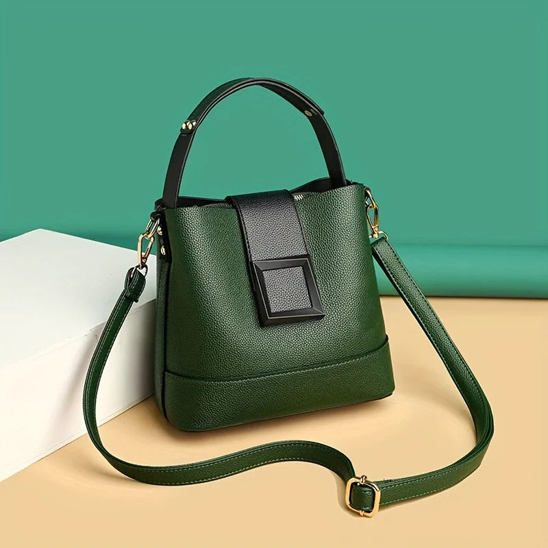 Elegant Solid Color Bucket Bag with Adjustable Shoulder S...