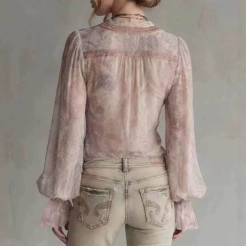 Blusas Transparentes con Estampado Retro para Mujer, Cuel...