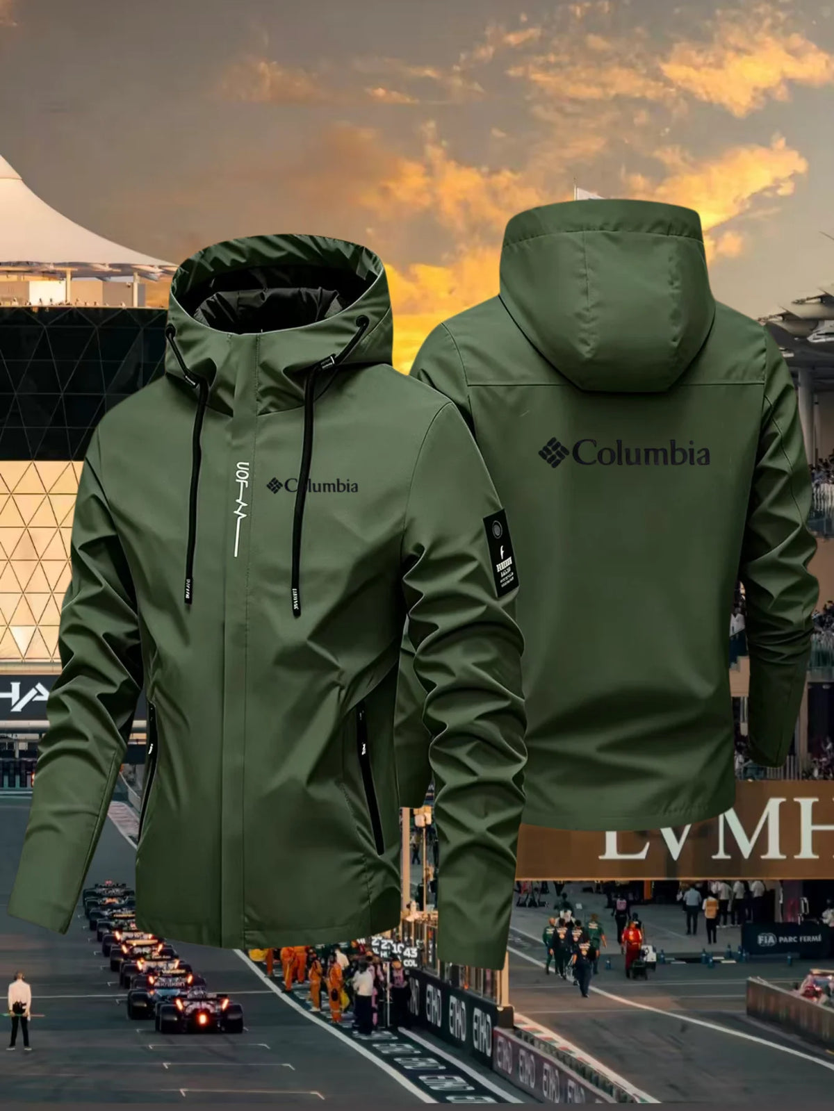 Men's lightweight waterproof jacket with hood, designed for outdoor use, by Corporación Turística, model 2026.