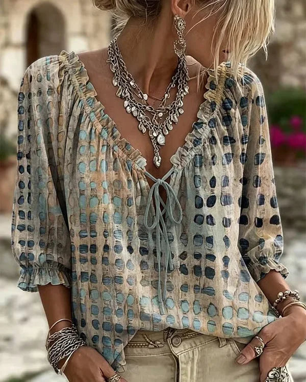 Blusa Verano Mujer Corte Holgado Bohemia Estampada Escote...