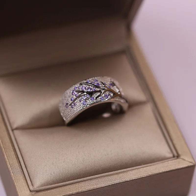 Anillo de Plata S925 con Diseño de Flor de Ciruelo para M...