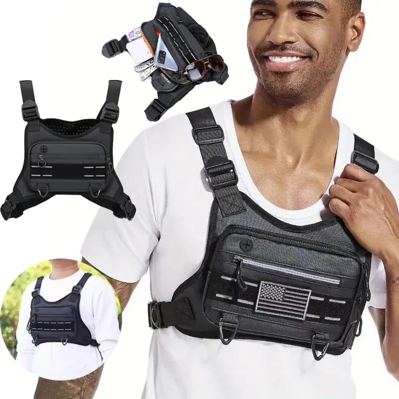 Bolsa de pecho al aire libre para hombre, bolsa frontal p...