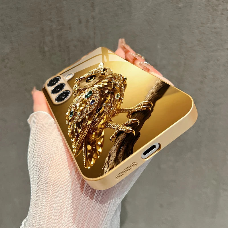 Colorful 2D owl phone case with gem accents for Samsung smartphones, featuring a detailed owl design and vibrant decorative elements.