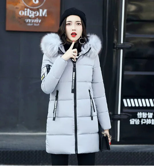 Abrigo parka de invierno para mujer con cuello de piel y ...