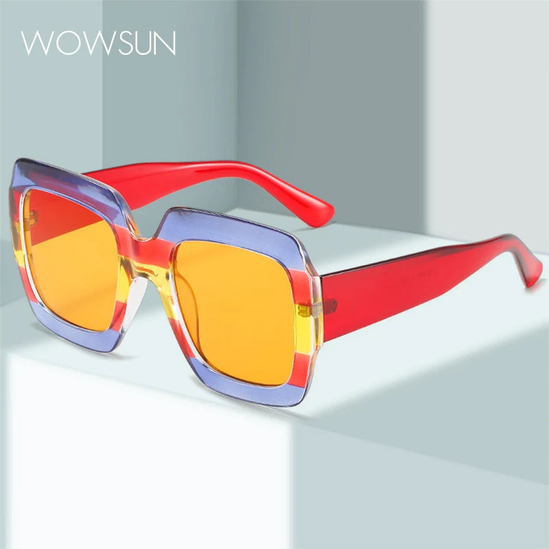 WOWSUN Gafas de sol cuadradas de gran tamaño, gafas de mo...
