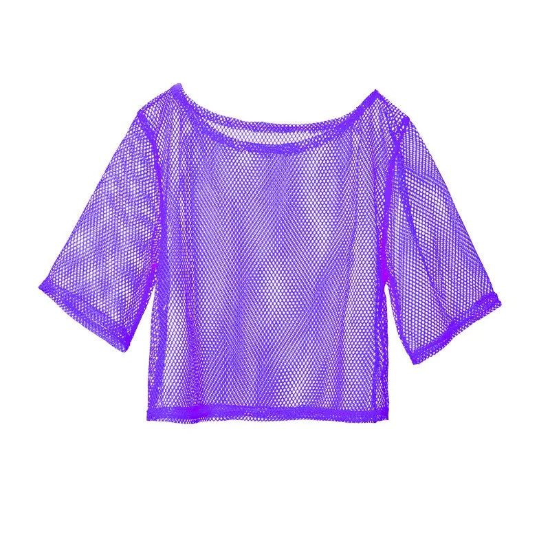 Transparent mesh disco-style women's T-shirt by Corporación Turística featuring a fitted, see-through design for fashionable wear.