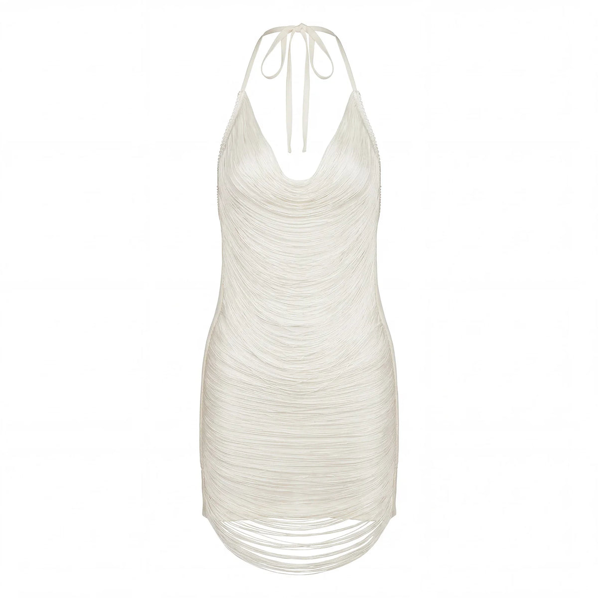 Vestido Halter con Borlas para Mujer, Brillante, Sin Mang...