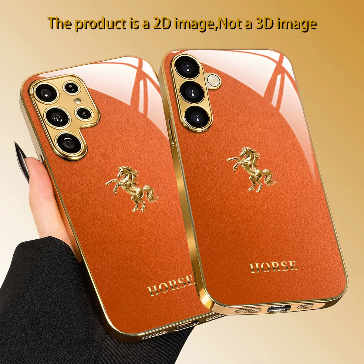 Electroplated glass phone case with gold pattern, designed for durability and style, by Corporación Turística.
